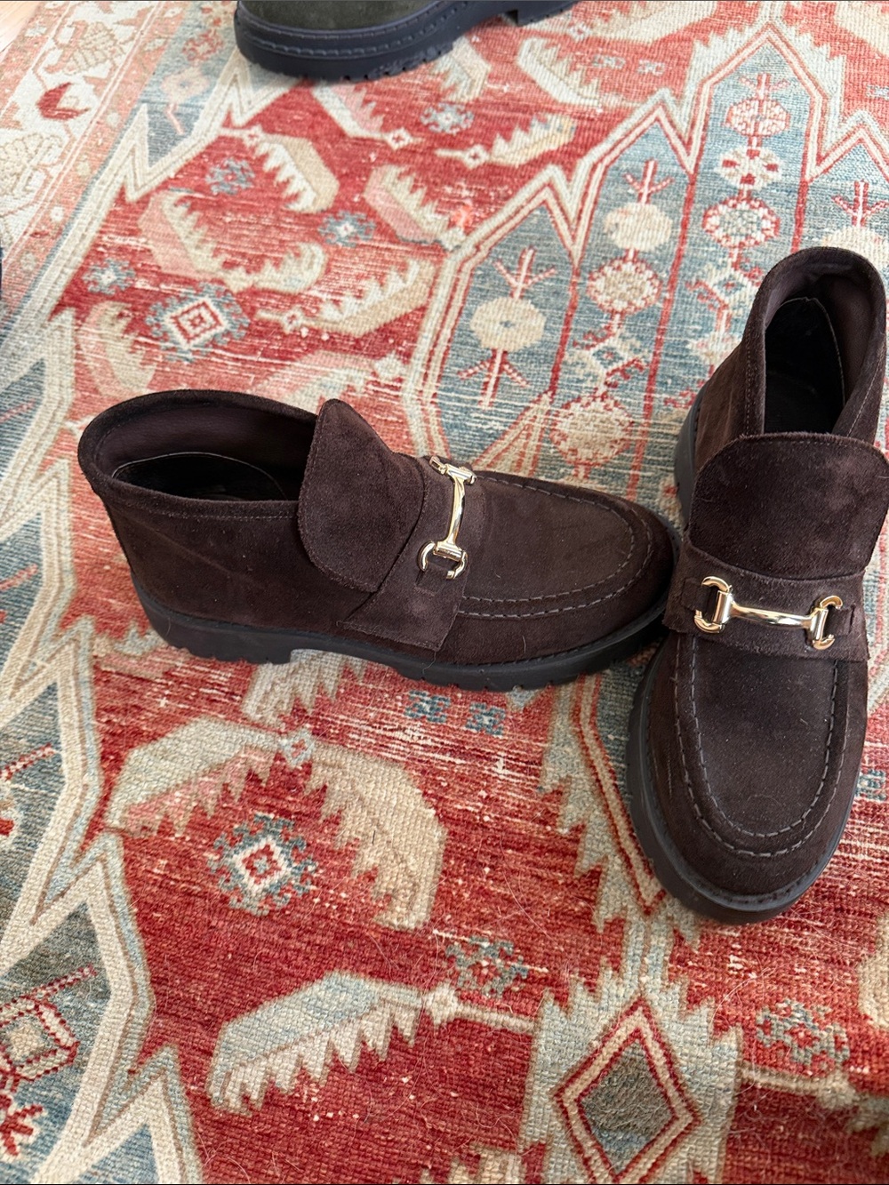 Steve Madden Dark Brown Suede Bit Loafers with Gold Hardware